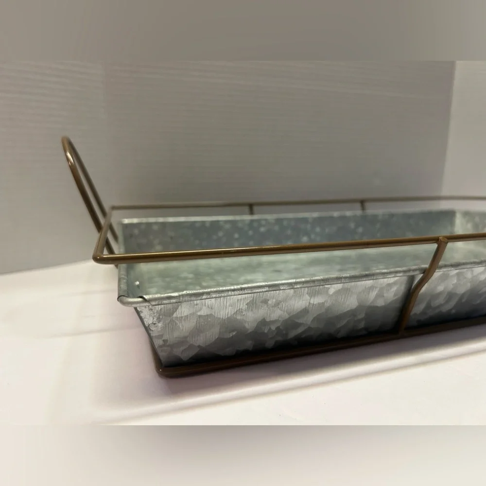 Crofton Metal Serving Tray Metal Trim‎ With Handles 19.5”x11.5”x3”